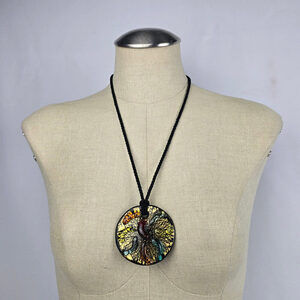 Black & Gold Ceramic Pendant Black Cord Necklace